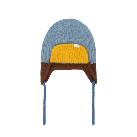 Color Block Earflap Beanie – warm blue/brown