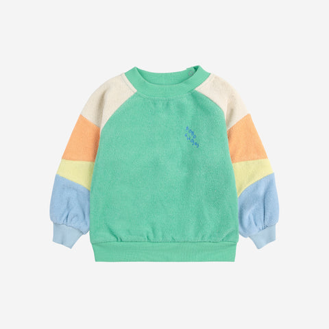 Green Color Block Terry Sweatshirt