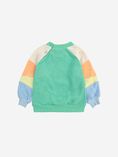 Green Color Block Terry Sweatshirt