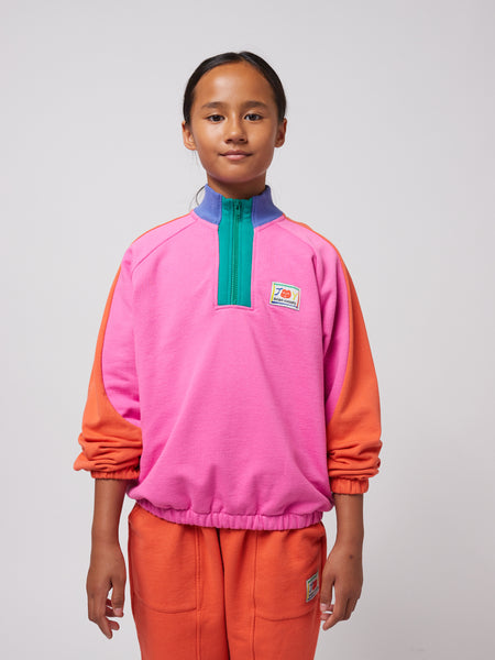 Smiling Color Block 1/4 Zipped Sweatshirt