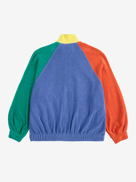 Smiling Color Block Terry Cloth Zipped Sweatshirt