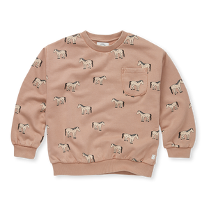 Sweatshirt Pocket Horses Print – praline