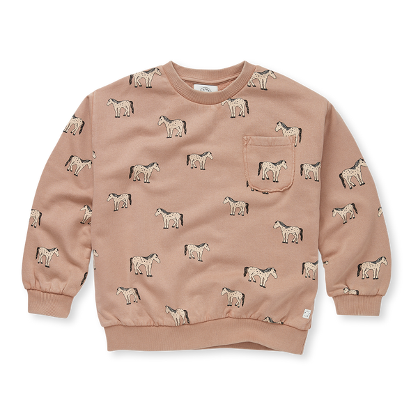 Sweatshirt Pocket Horses Print – praline