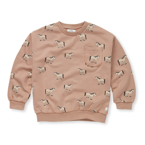 Sweatshirt Pocket Horses Print – praline