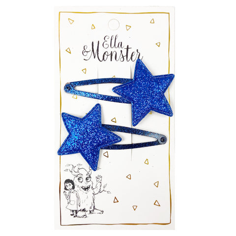 Blue Glitter Star Haarspangen